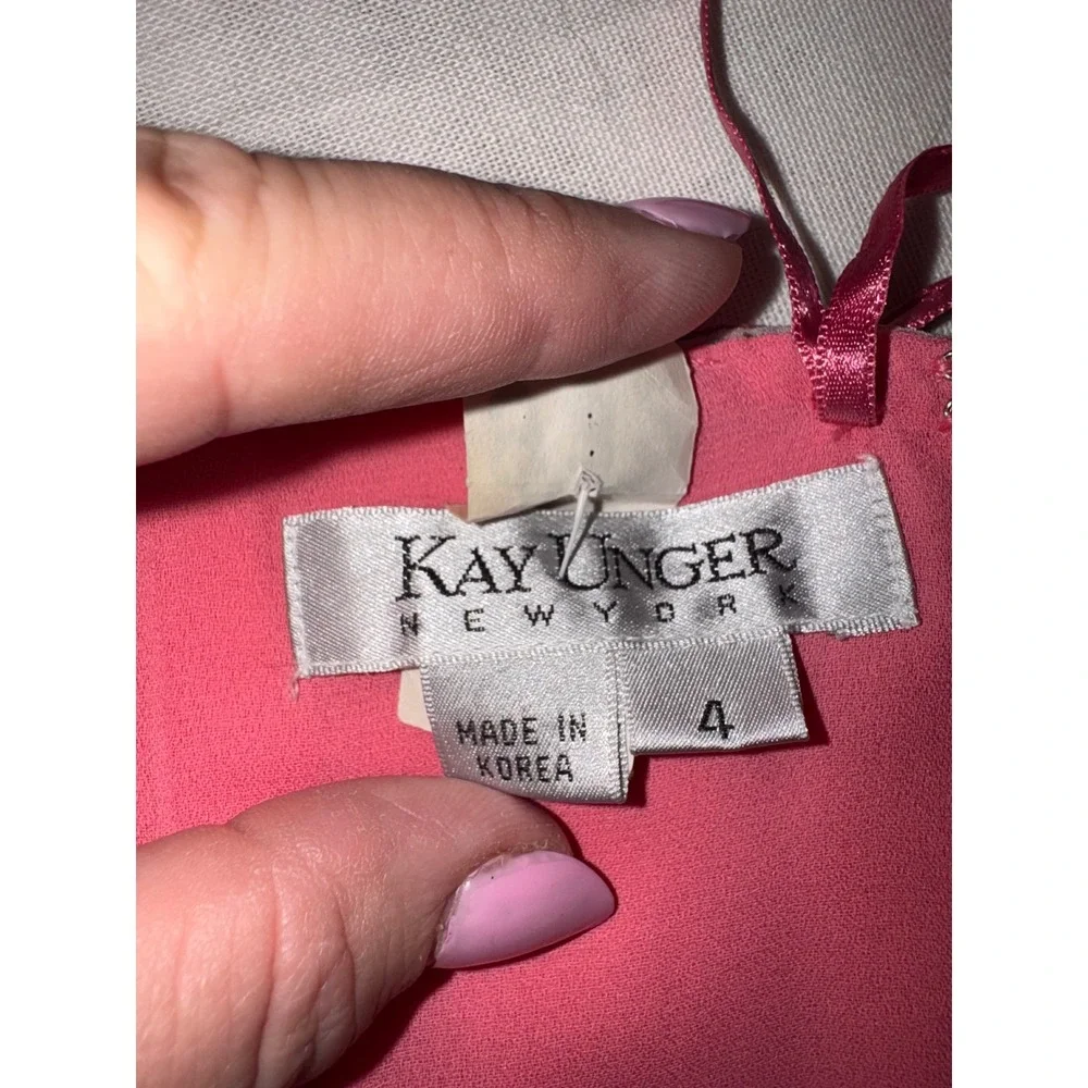 Kay Unger New York Pink Floral 100%Silk Ruffle Halter Maxi Dress Size 4 S#121249 - Picture 5 of 9
